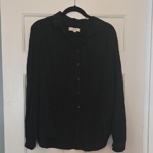 LOFT Black Textured Button Front Blouse
